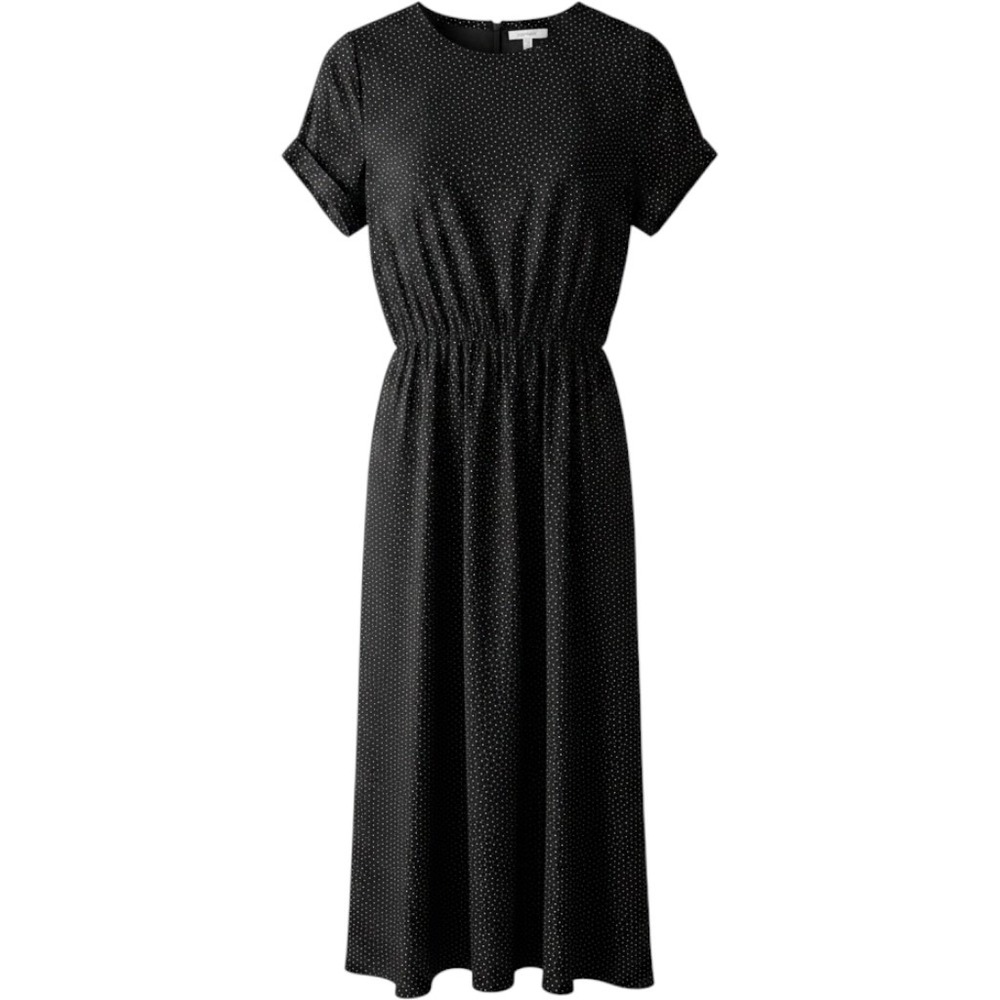 Orvis Women Maxi Dress Black White Polka Dot sz 6 Rayon Made in USA Cottage Y2K